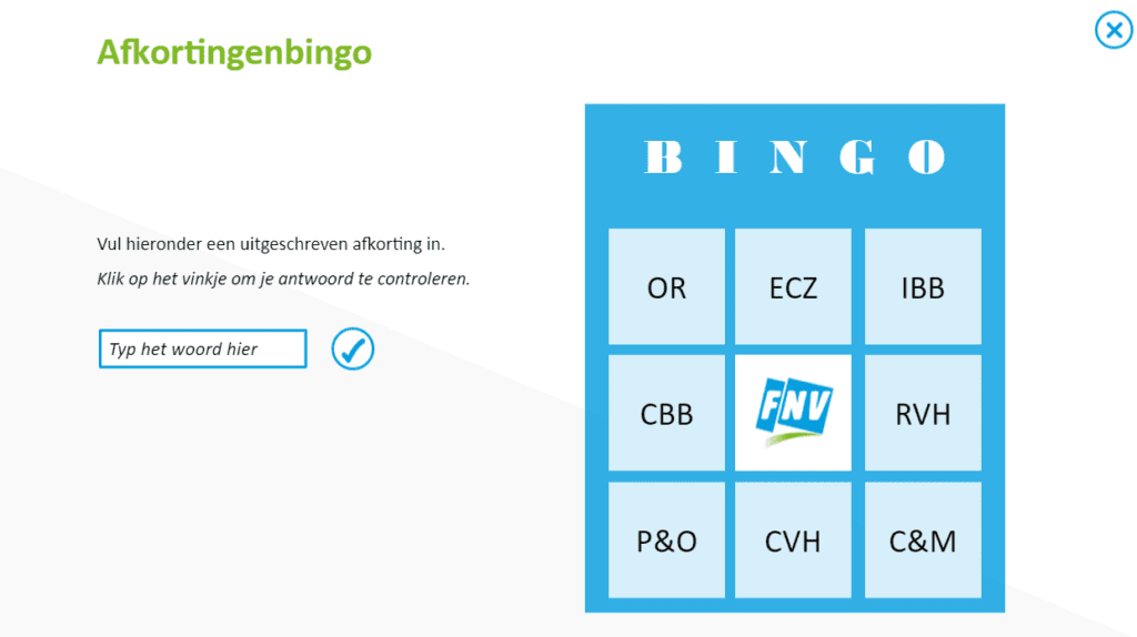 Voorbeeld van bingokaart in e-learning