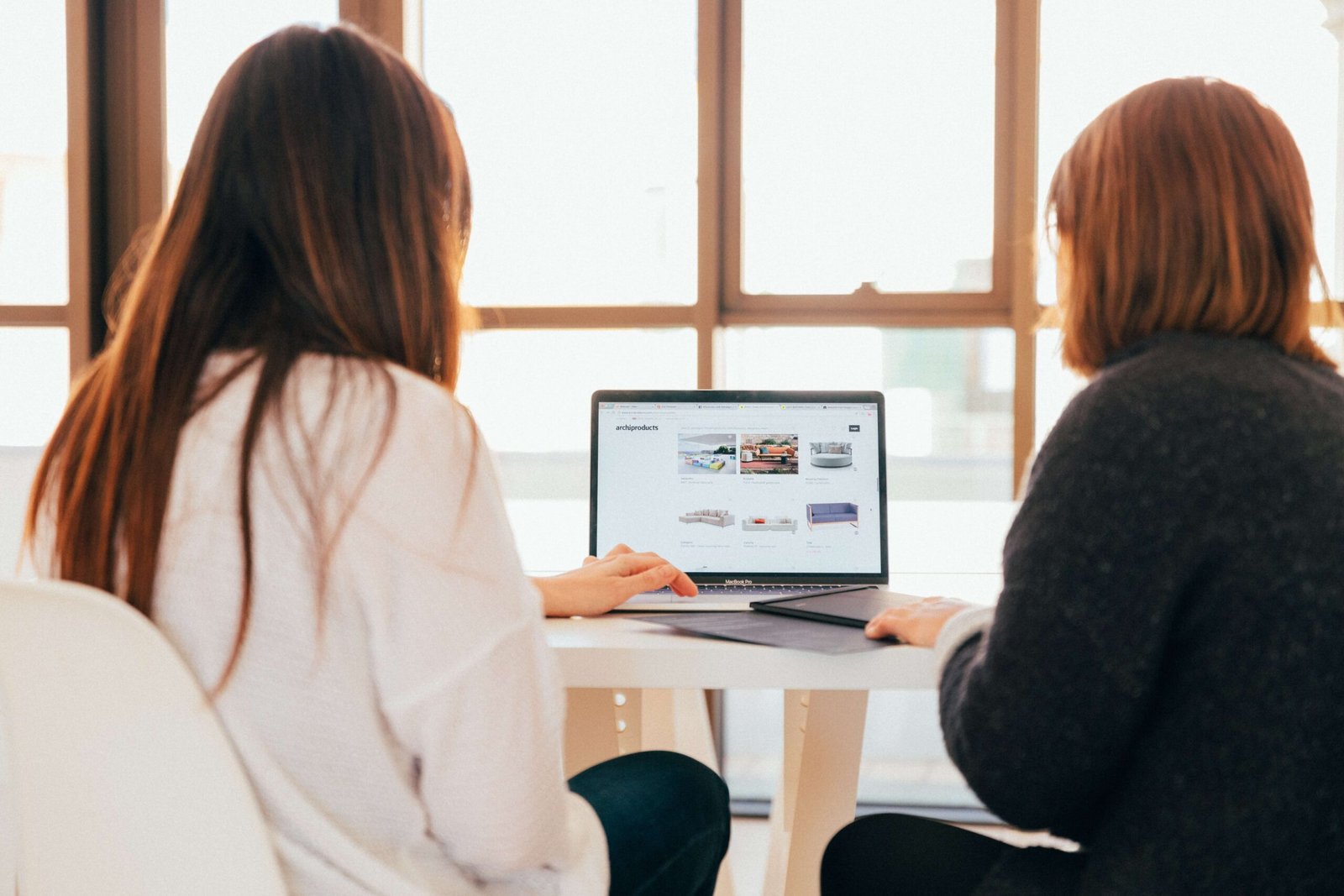Twee dames die online evalueren