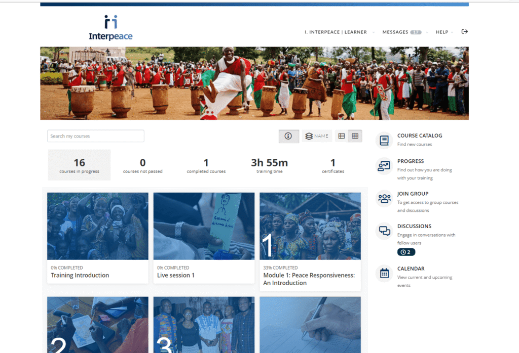 het LMS (leermanagementsysteem) van interpeace, opgezet door elearning training